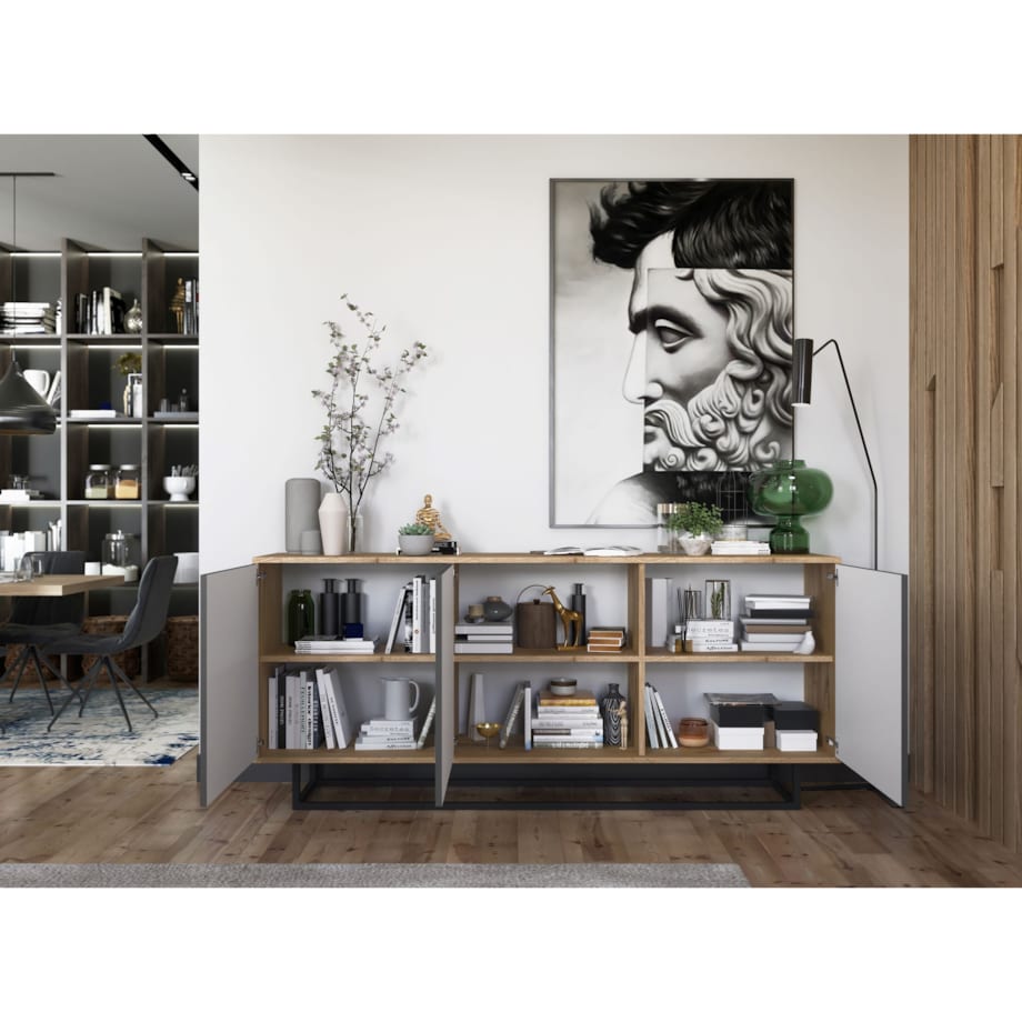 Komoda Loft Szafka RTV Industrialna Dąb Wotan Grafit MAT 168 cm