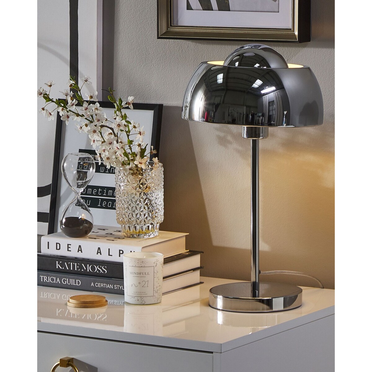 Lampa stołowa metalowa srebrna SENETTE