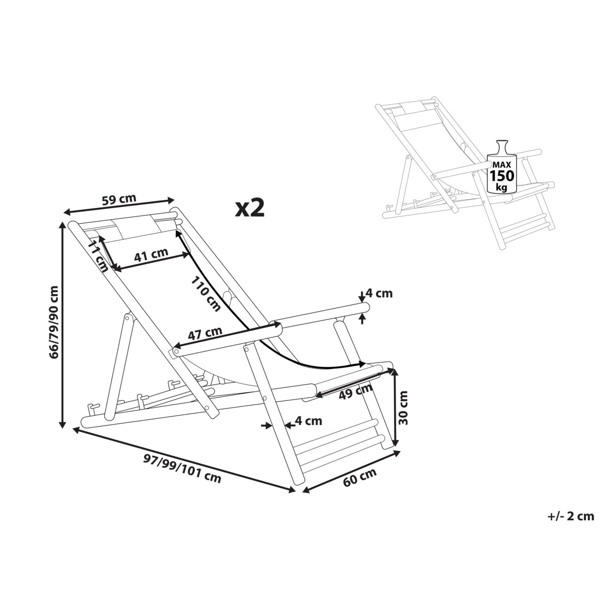Zestaw 2 leżaków ogrodowych bambusowy jasne drewno z białym ATRANI