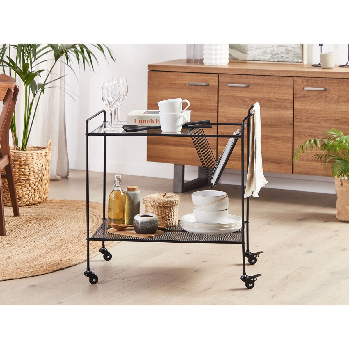 Metalowy wózek kuchenny 2-poziomowy czarny ALAMO