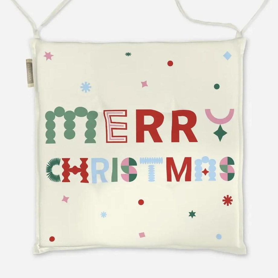 Poduszka świąteczna na krzesło - Merry Christmas - napis