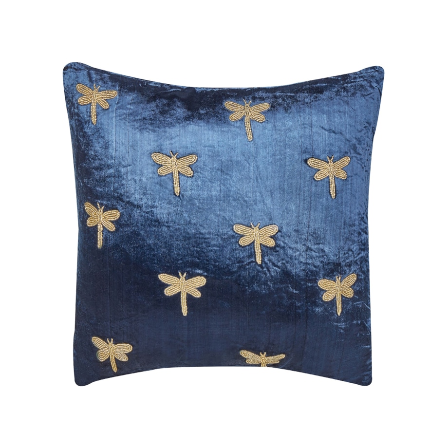 2 poduszki dekoracyjne welurowe motyw ważki 45 x 45 cm granatowe BLUESTEM