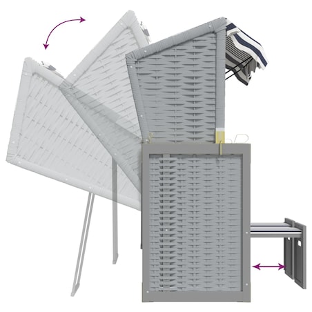 vidaXL Kosz plażowy z zadaszeniem, rattan PE i drewno, niebiesko-biały