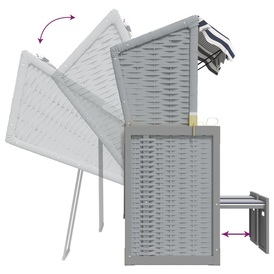 vidaXL Kosz plażowy z zadaszeniem, rattan PE i drewno, niebiesko-biały