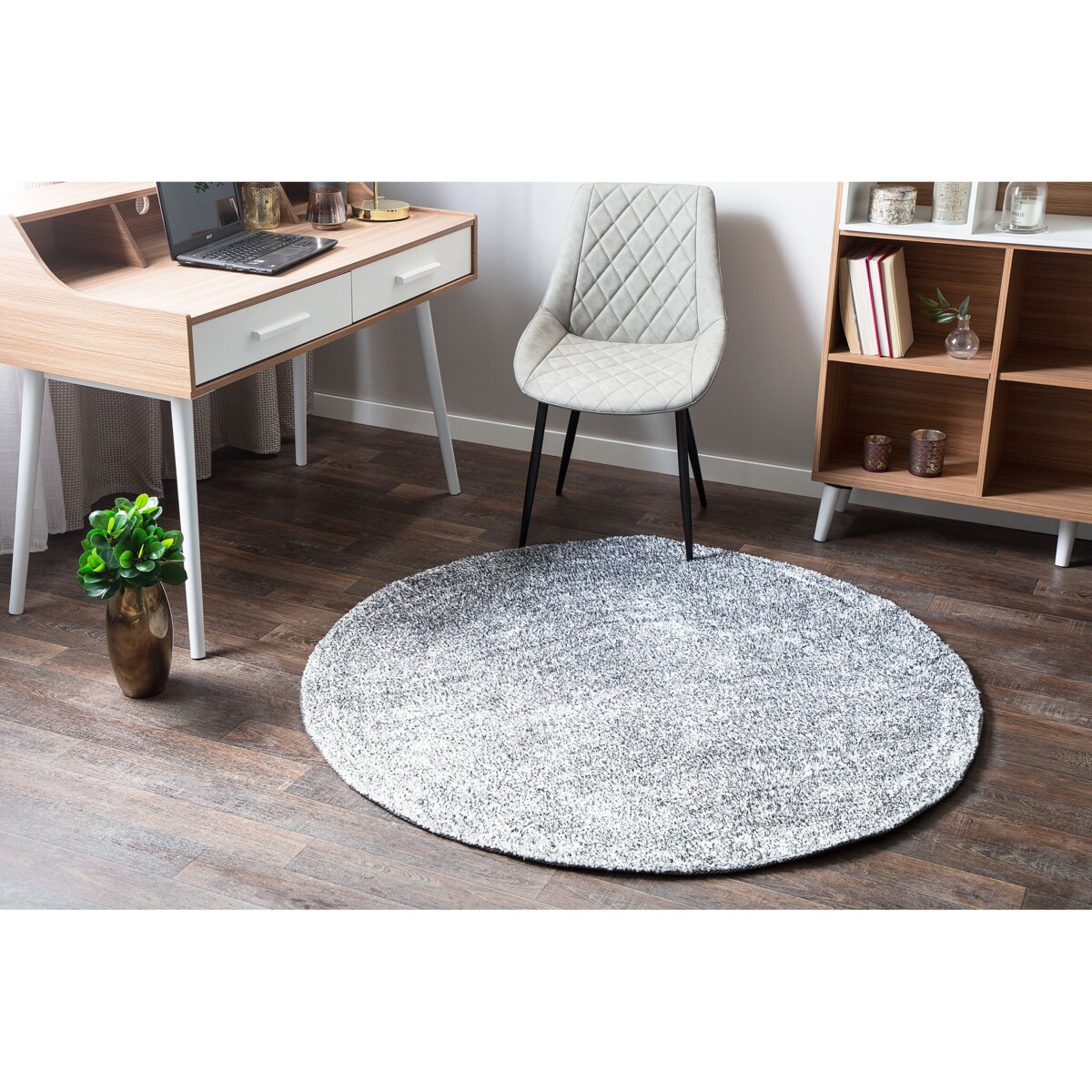 Dywan shaggy okrągły ⌀ 140 cm szary melanż DEMRE