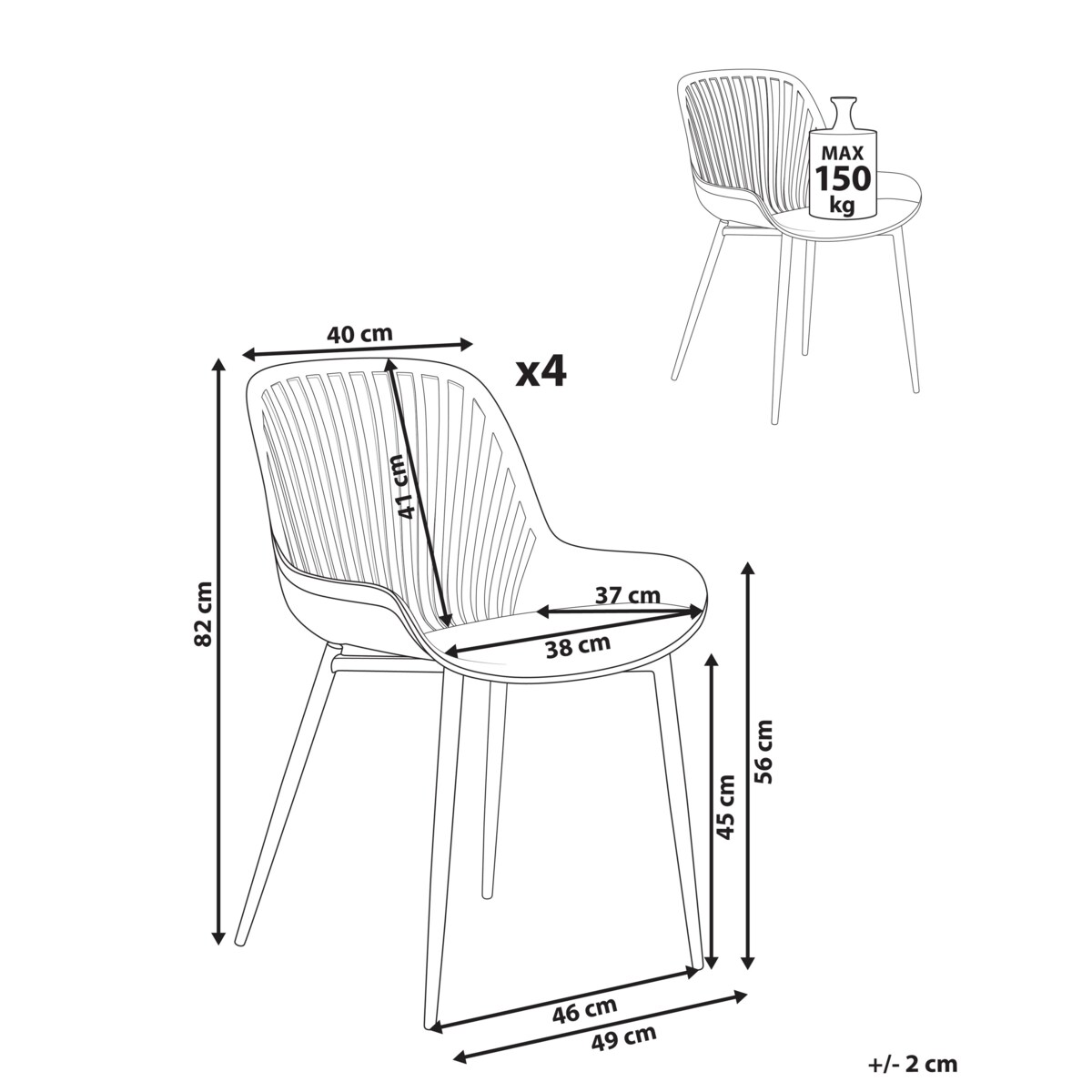 Zestaw 4 krzeseł do jadalni KLEVE Biały