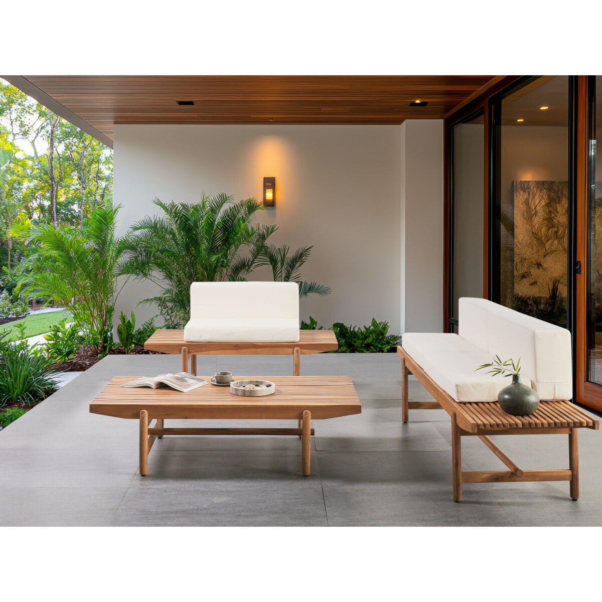 Ławka ogrodowa z poduchą GIAVENO 135 cm Drewno akacjowe Złamana biel