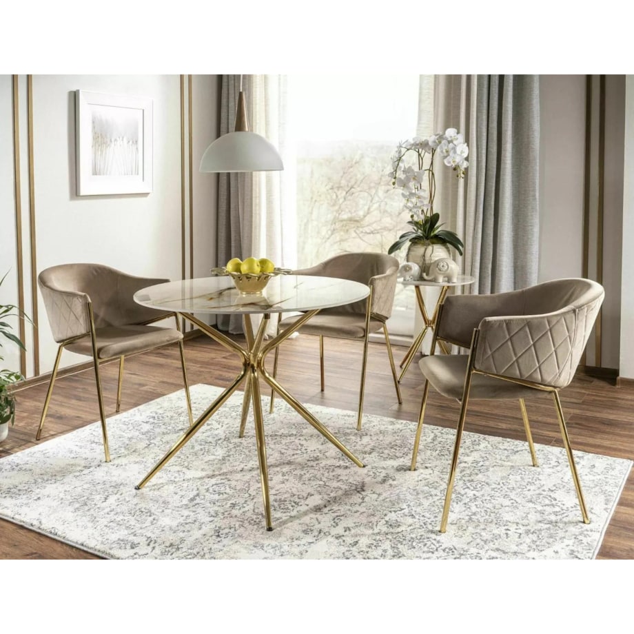 Krzesło tapicerowane BONO VELVET beżowe/złote