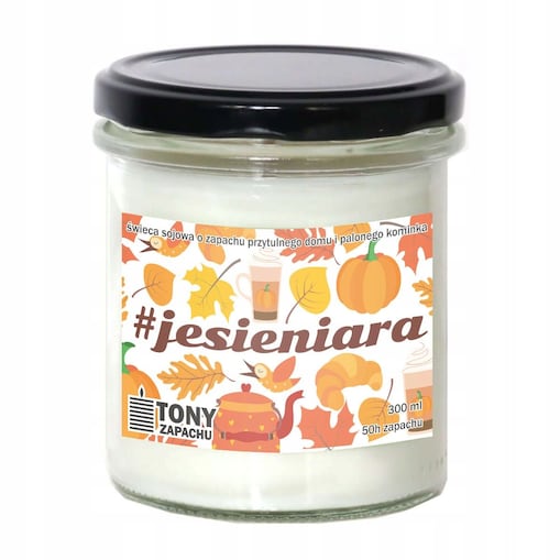 Naturalna ręcznie robiona świeca sojowa zapachowa w szkle #JESIENIARA 50h palenia 300ml - prezent upominek dla kobiety mamy dziewczyny żony babci niej