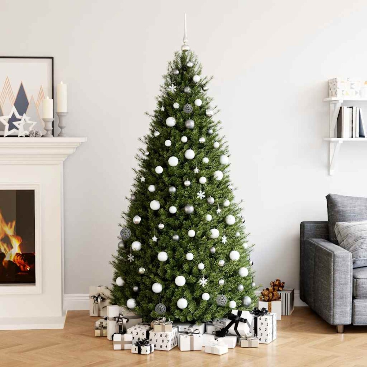 vidaXL 111-cz. zestaw ozdób świątecznych, biało-szary, polistyren