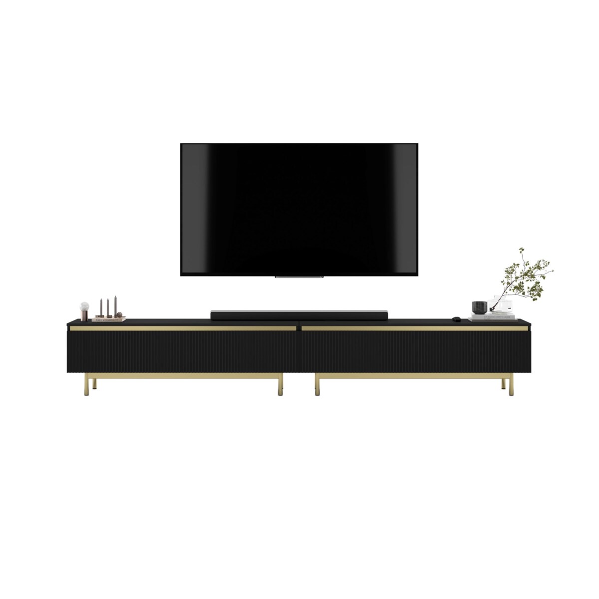 Nowoczesna Szafka RTV Glamour Komoda RTV Czarny Mat 280 cm złote akcenty