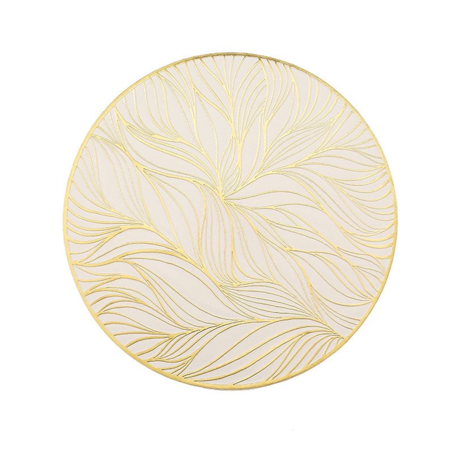 Podkładka dekoracyjna na stół "liście" śr 38cm | biały/złoto