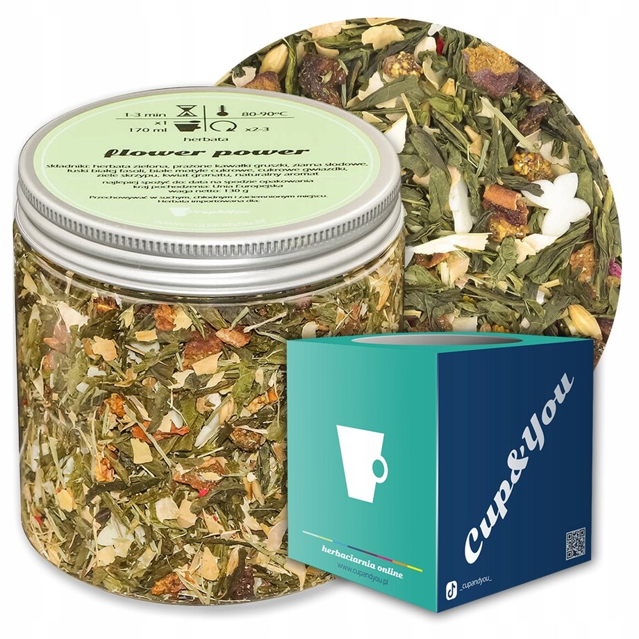Herbata zielona FLOWER POWER o kwiatowym smaku z delikatną nutą owoców - herbata liściasta sypana mieszanka napar susz - gotowa na prezent upominek