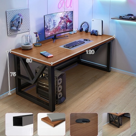 Biurko Gamingowe Nowoczesne Komputerowe Ciemny Buk Industrialne Loft 120 Cm