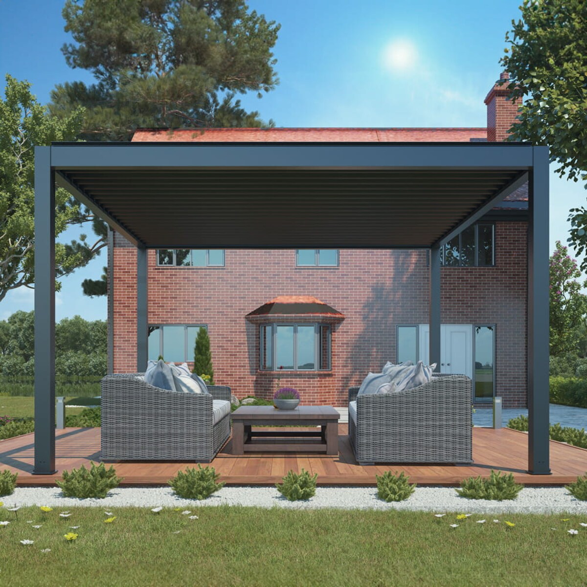 Pergola ogrodowa elektryczna 4x4x2.5m aluminiowa LED antracyt