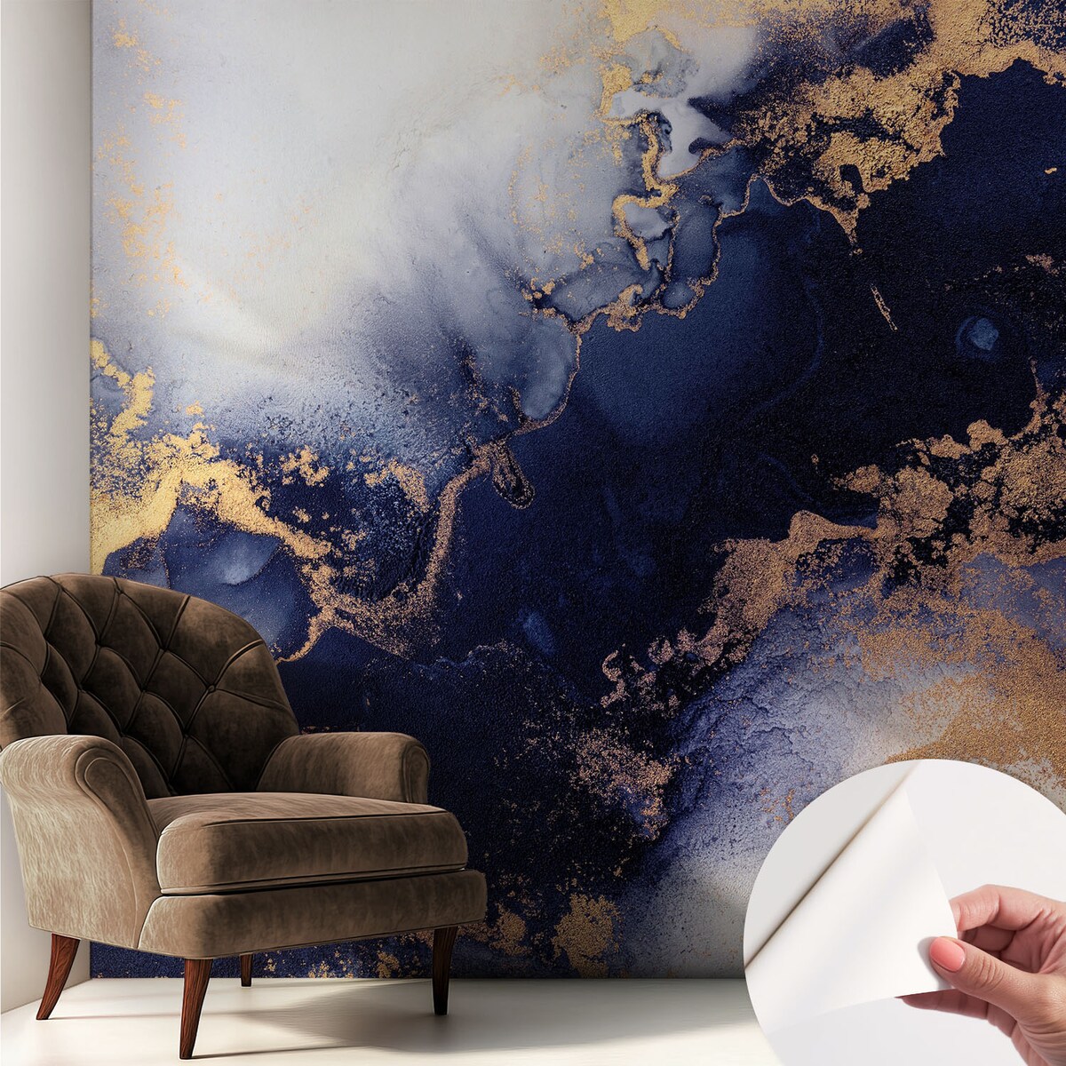 Fototapeta samoprzylepna 250x250 cm - Granatowe fale, tapeta ścienna granatowa