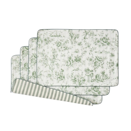 Podkładki dwustronne Toile de Jouy Green & Stripes - 4 sztuki
