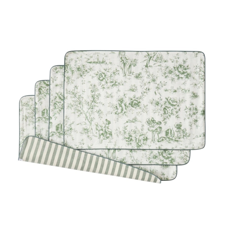 Podkładki dwustronne Toile de Jouy Green & Stripes - 4 sztuki