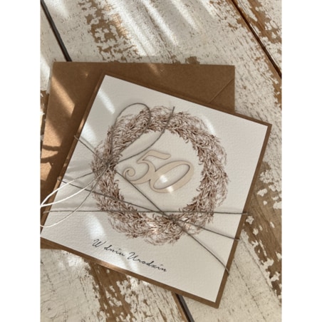 Wyjątkowa kartka ręcznie robiona na 50 urodziny życzenia boho