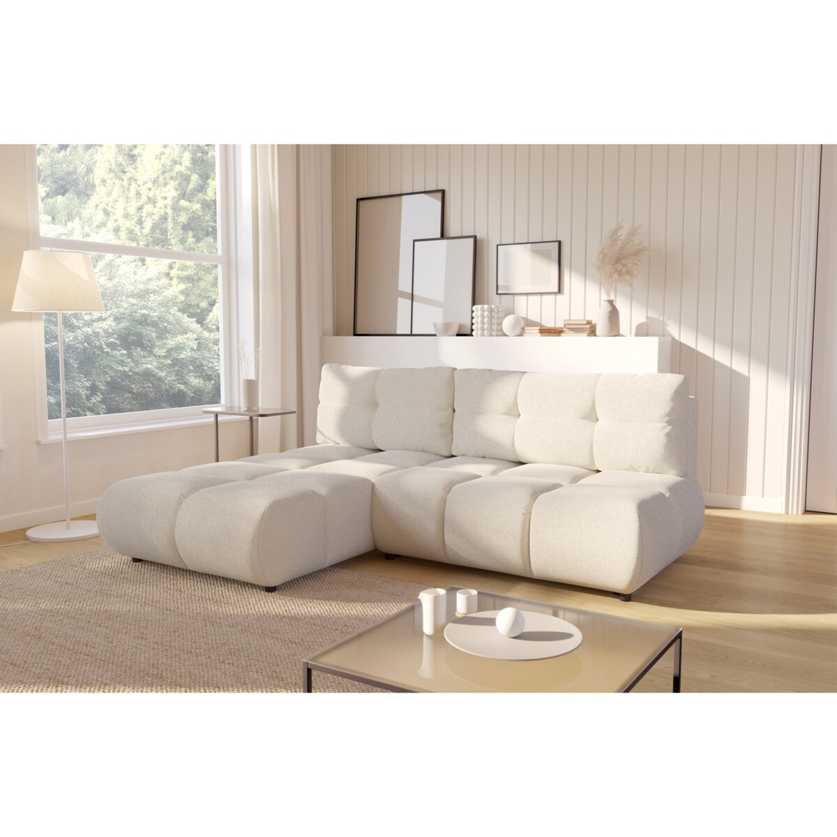 Pikowany Narożnik MILA rozkładany bez boczków lewy śmietankowy