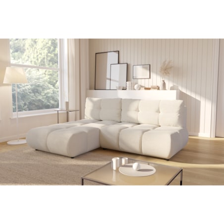 Pikowany Narożnik MILA rozkładany bez boczków lewy śmietankowy