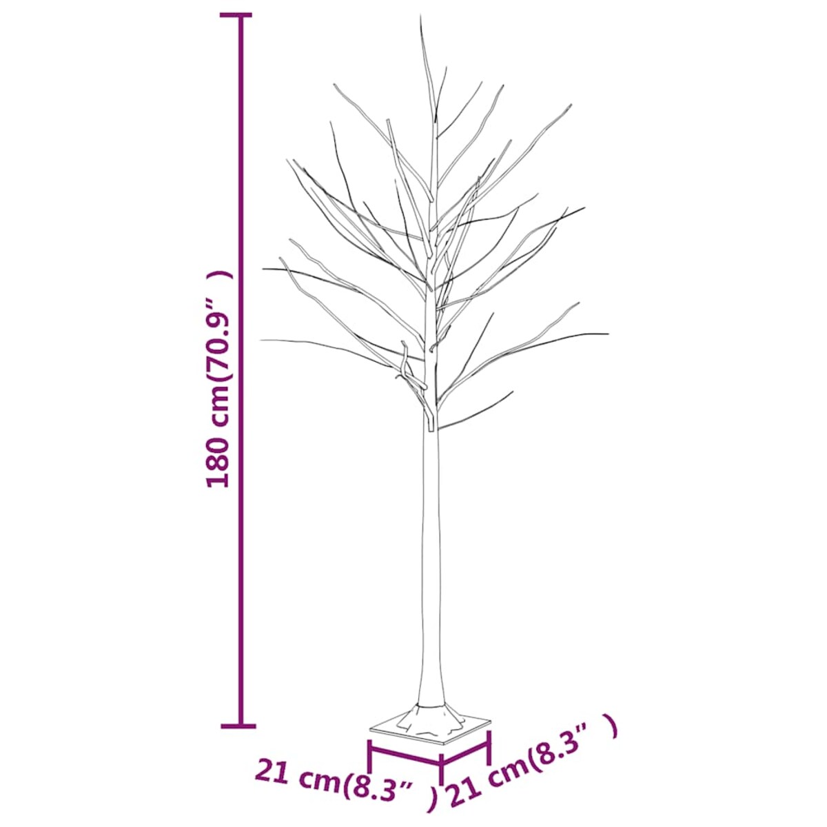 vidaXL Brzoza z oświetleniem, 96 ciepłych białych LED, 180 cm