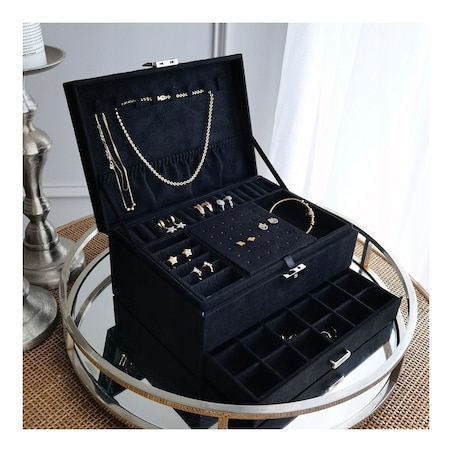 Szkatułka na biżuterię kuferek etui organizer czerń PD119CZ