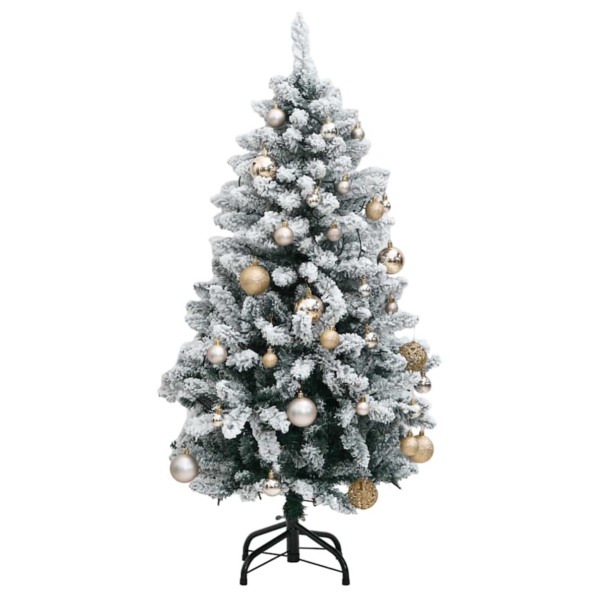 vidaXL Sztuczna choinka na zawiasach, 150 lampek LED i bombki, 120 cm