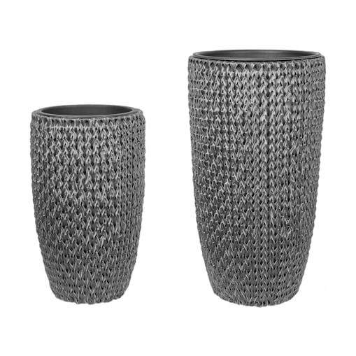 Zestaw 2 doniczek na kwiaty z technorattanu czarny CEDRUS