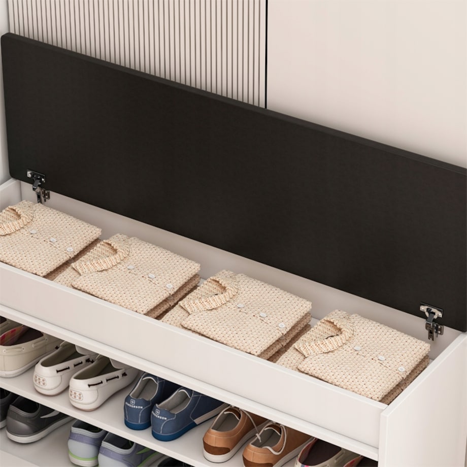 Szafka na buty z siedziskiem schowkiem duża 2 półki biała otwierana 100 cm