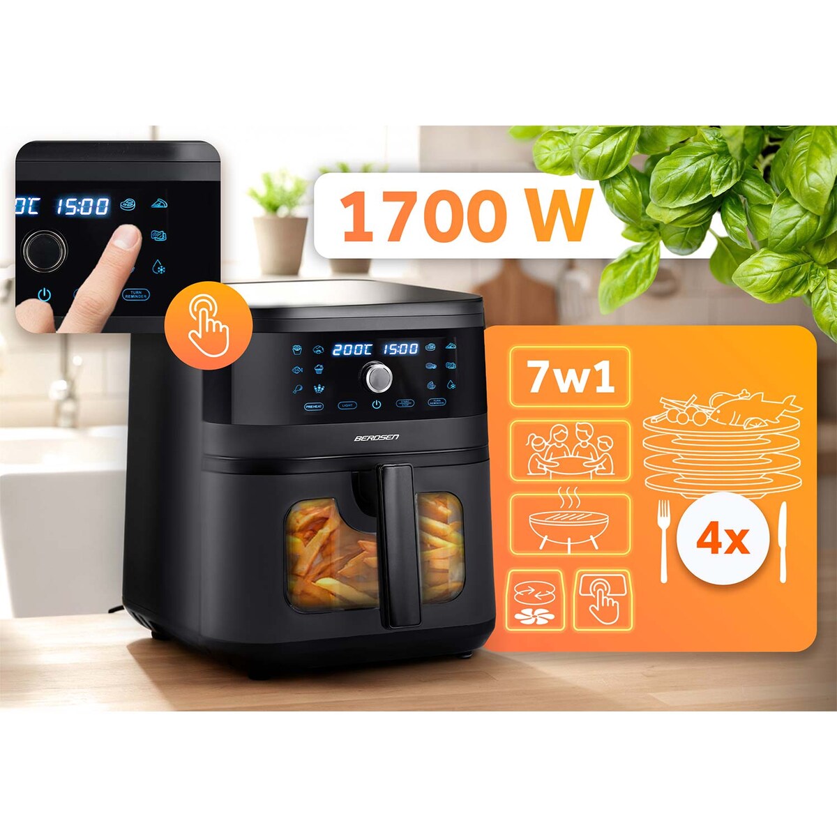 Frytkownica beztłuszczowa air fryer frytownica 8l Berdsen BD-6611700W