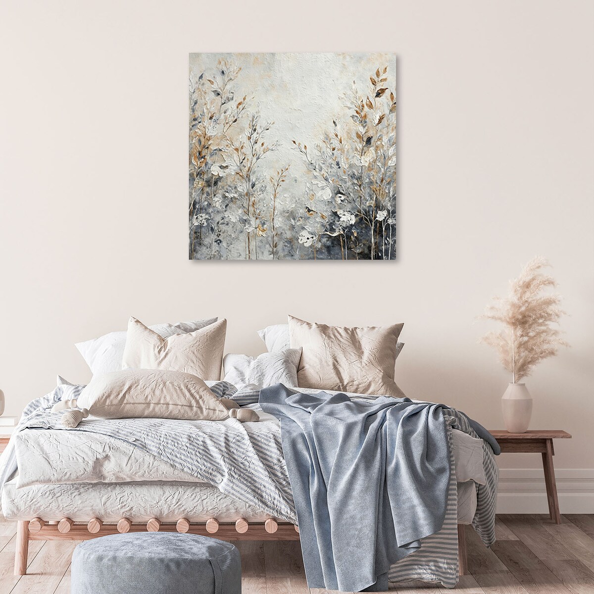 Nowoczesny Obraz do salonu sypialni Rośliny Abstrakcja Botanika Złoty 60x60