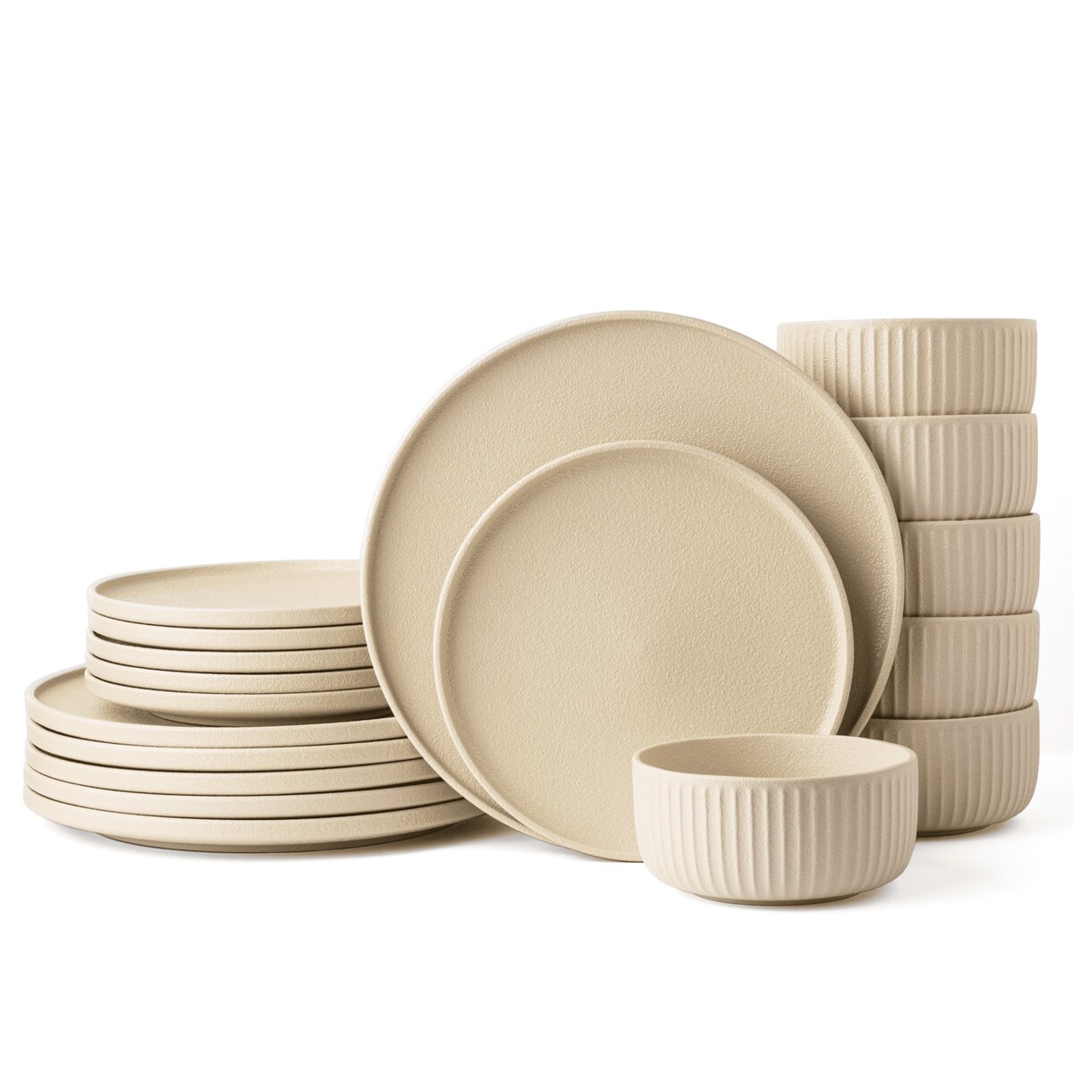 Serwis obiadowy Anun beżowy na 6 osób 18 szt. Nowoczesny Do zmywarki Komplet talerzy