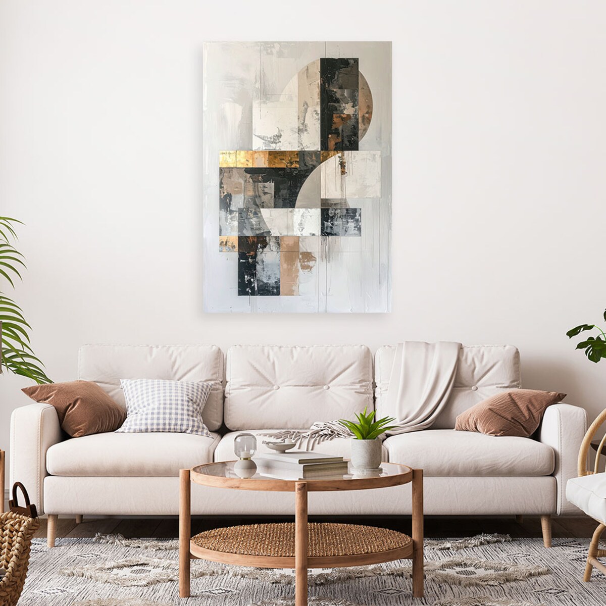 Obraz do salonu sypialni biura loftu, Nowoczesna Abstrakcja geometryczna w beżowo kolorach 60x90 cm