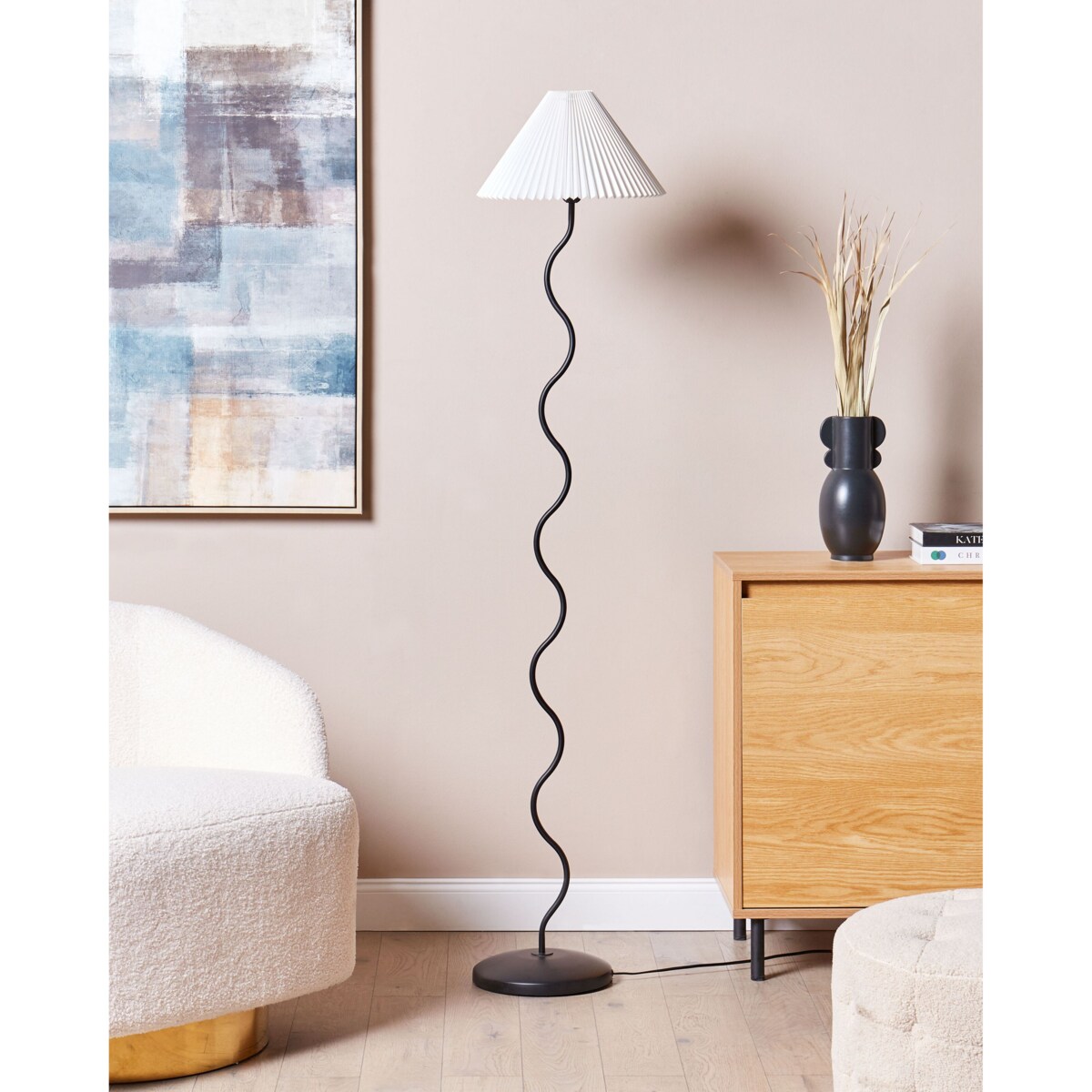 Lampa podłogowa metalowa czarna z białym JIKAWO