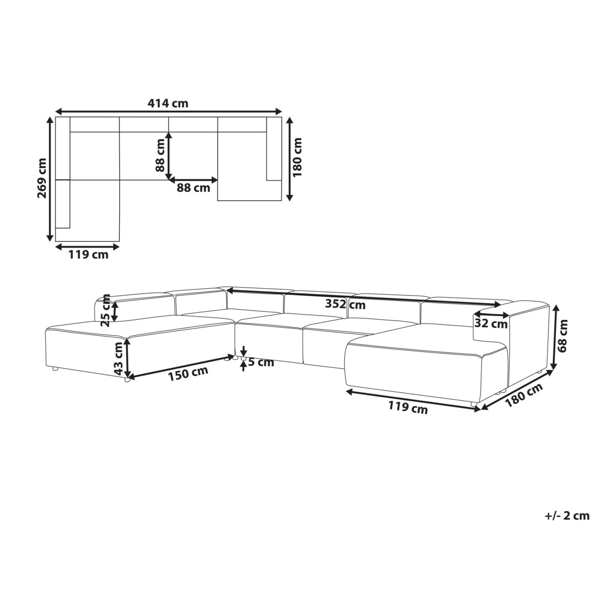 Narożnik modułowy dla 5 osób ARDAL Sztruks Złamana biel Prawostronny