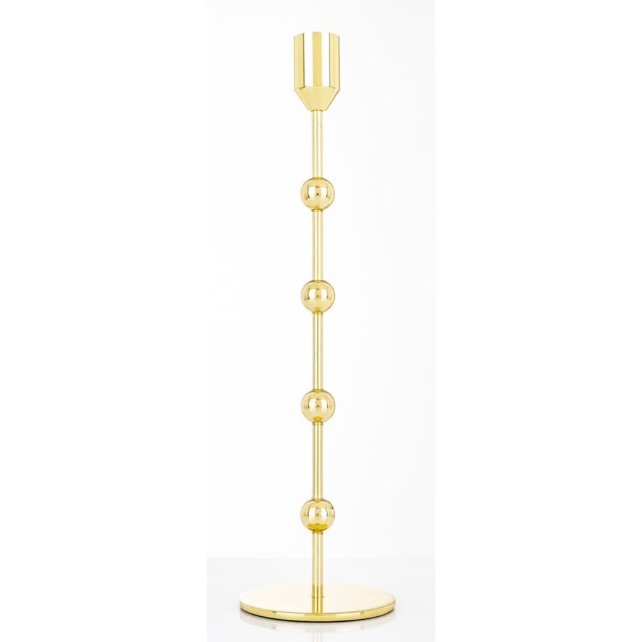 Świecznik metalowy złoty 29x8 x8 cm SOTILLE z 4 kulkami