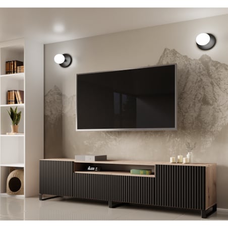 Stojąca szafka RTV NOELI pod telewizor do salonu, z ryflowany front- czarna