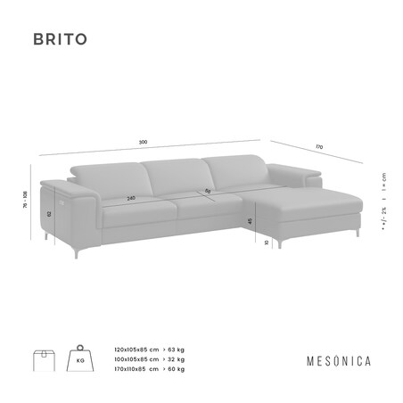 Sofa narożna Brito cienistoszara z funkcją relaksu