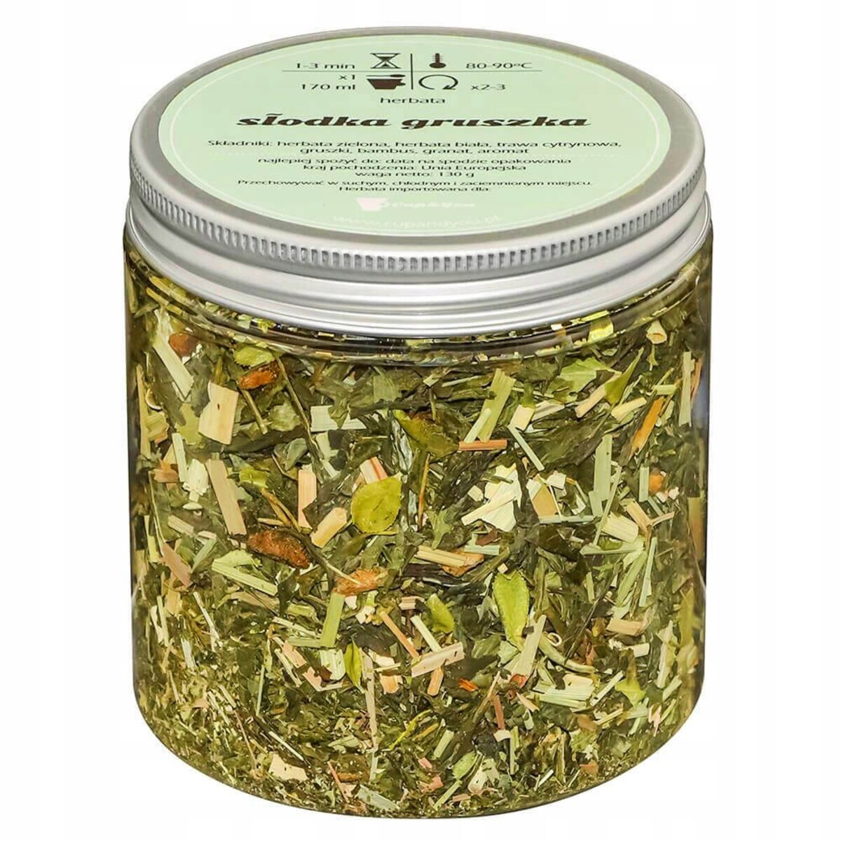 Herbata zielona SŁODKA GRUSZKA o smaku soczystej gruszki z nutą granatu - herbata liściasta sypana mieszanka napar susz - gotowa na prezent upominek