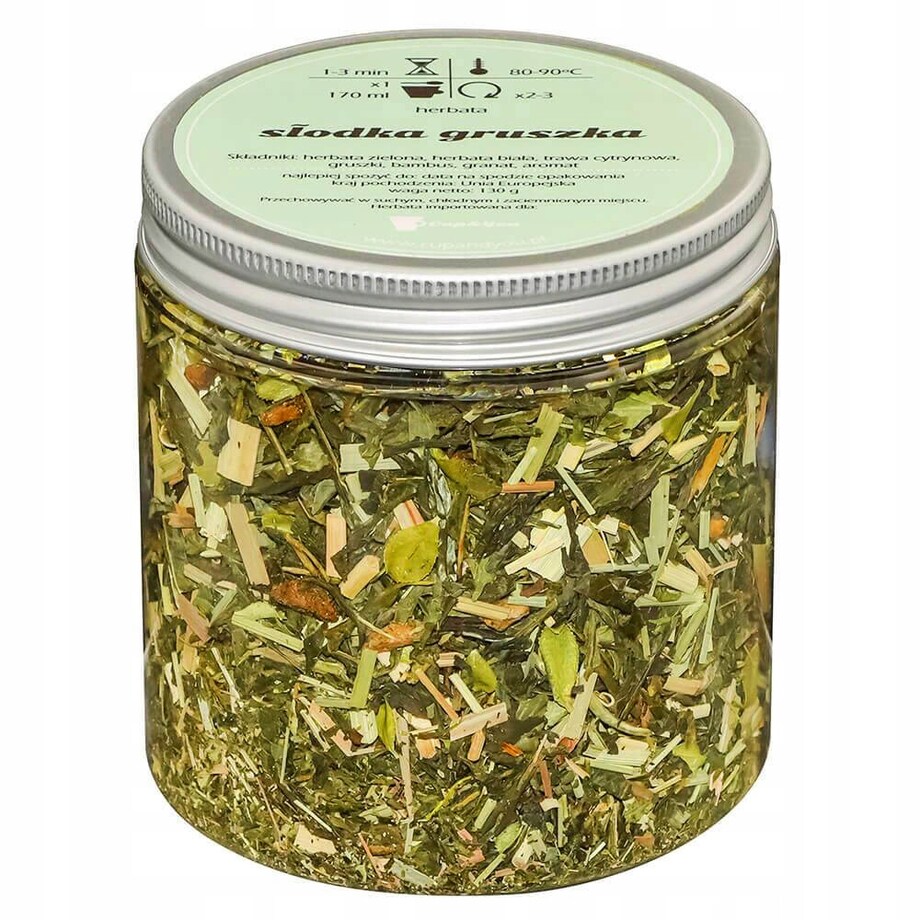 Herbata zielona SŁODKA GRUSZKA o smaku soczystej gruszki z nutą granatu - herbata liściasta sypana mieszanka napar susz - gotowa na prezent upominek