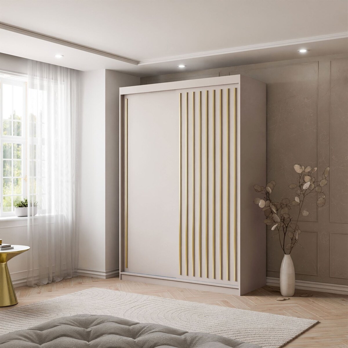 Szafa przesuwna AURIS 150 cm ze złotymi listwami, kaszmir