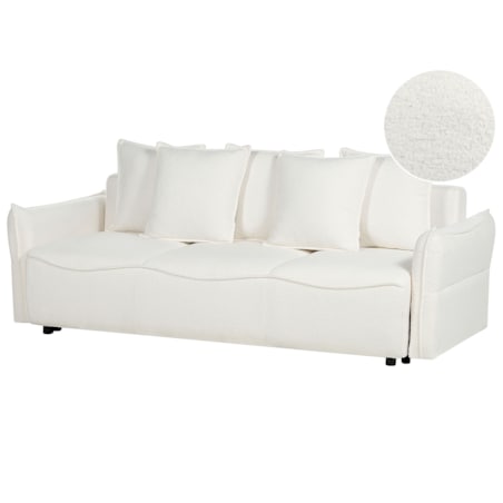 Sofa rozkładana z pojemnikiem boucle biała KRAMA