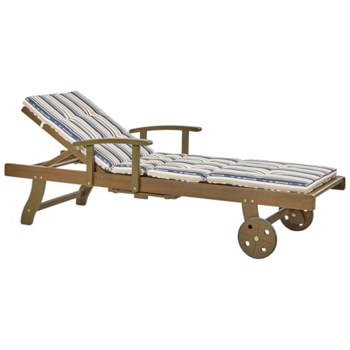 Leżak ogrodowy z poduszką AMANTEA Rozkładany Drewno akacjowe Ciemnoniebieski