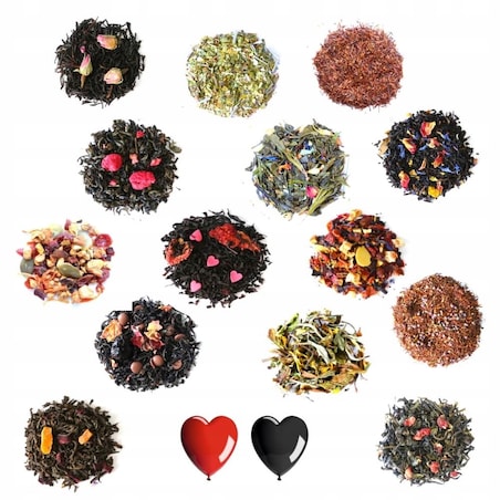 Zestaw prezentowy upominkowy "TEA LOVE MESSAGE" - 14 smaków herbat sypanych - prezent upominek na walentynki dla chłopaka dziewczyny niej niego żony męża kobiety faceta mężczyzny