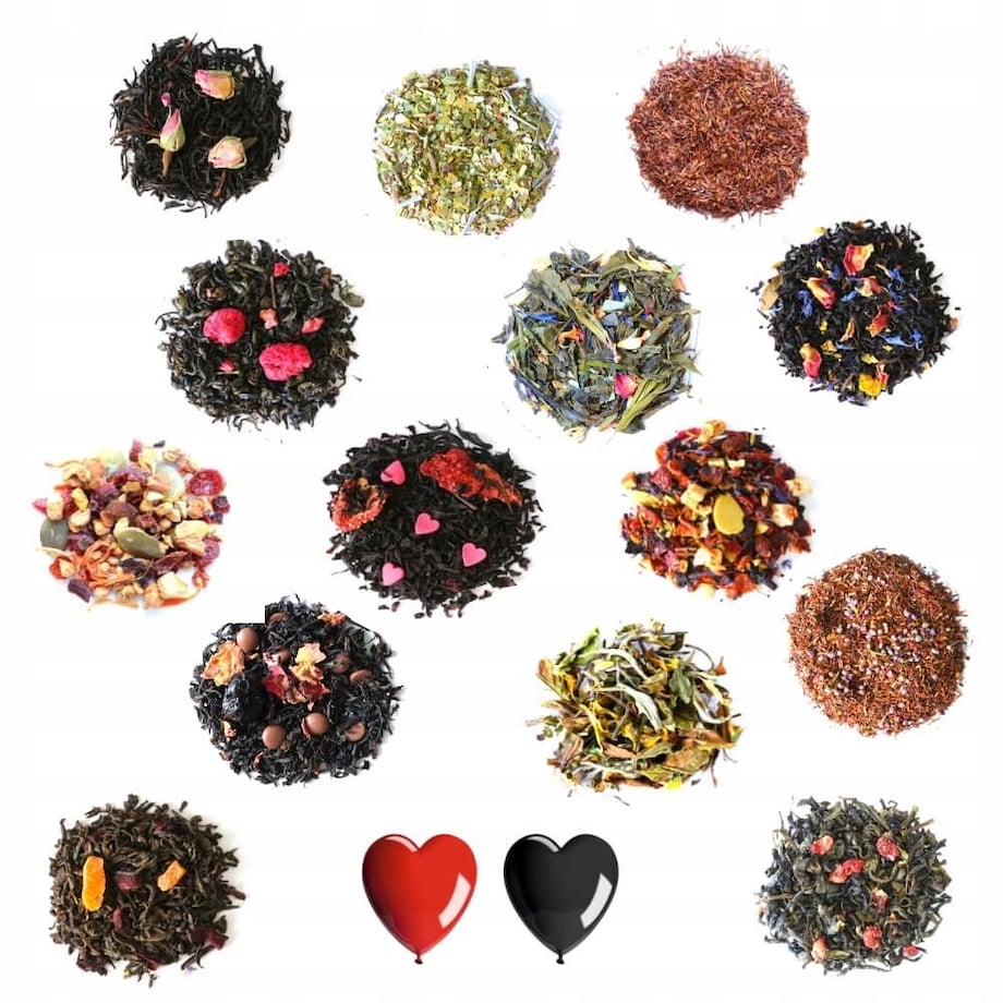 Zestaw prezentowy upominkowy "TEA LOVE MESSAGE" - 14 smaków herbat sypanych - prezent upominek na walentynki dla chłopaka dziewczyny niej niego żony męża kobiety faceta mężczyzny
