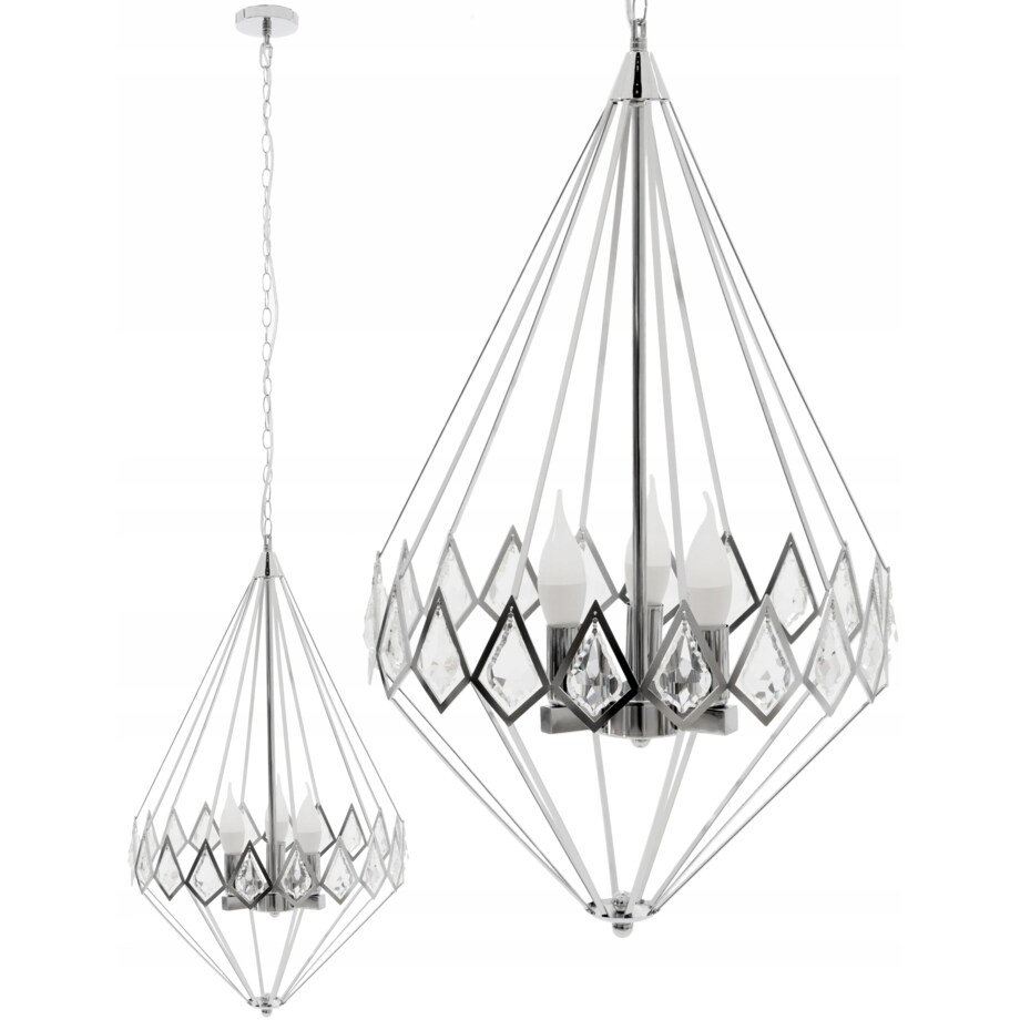 Lampa Wisząca Kryształowa Chrom Diament Żyrandol