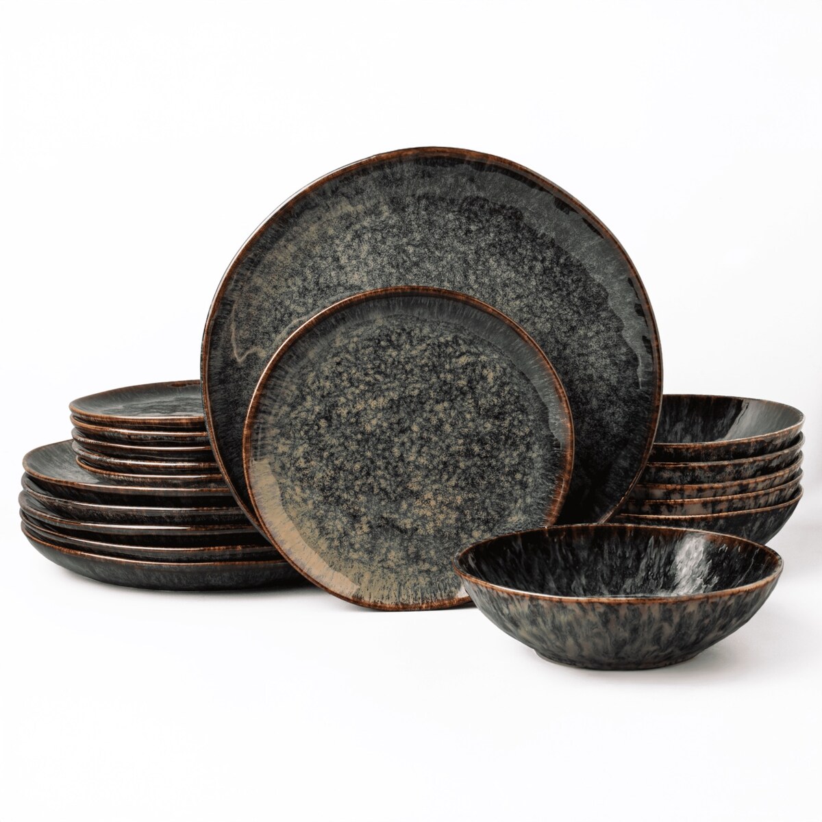 Serwis obiadowy Kasai Żółto-zielony na 6 osób 18 szt. Nowoczesny Do zmywarki Komplet talerzy