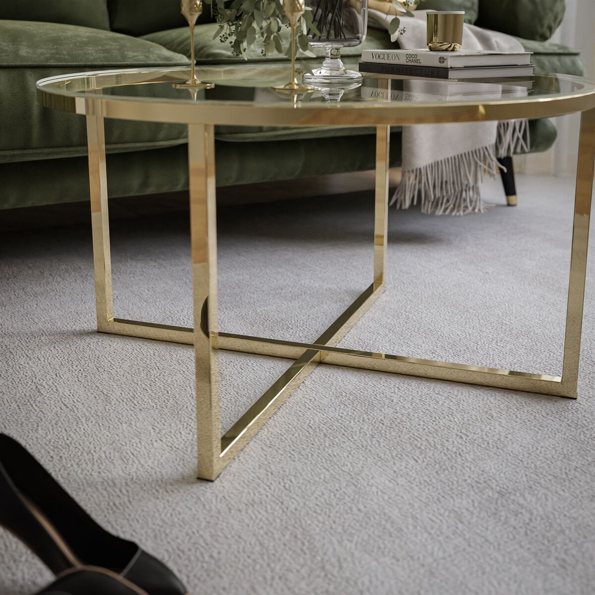 Stolik kawowy CIRI-X złoty chrom przeźroczyste szkło