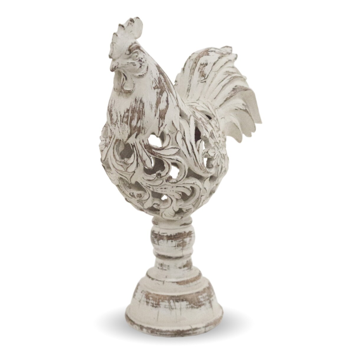 Dekoracja - szaro-brązowy KOGUT 29x21x10,5 cm ażurowy